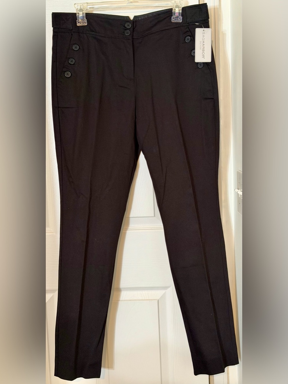 Sag Harbor Black Dress Pants with Side Button Detail